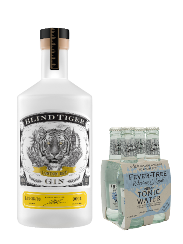 Blind Tiger London Dry 750ml + FREE Fever Tree Indian Tonic (Pack of 4)